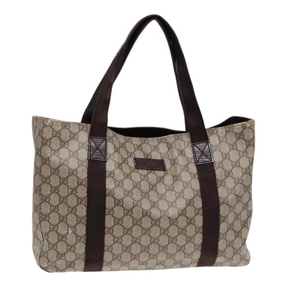 GUCCI Handbags - GUCCI GG Supreme Tote Bag PVC Leather Beige Brown Auth mr434